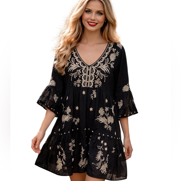 Johnny Was heavily embroidered Arzella Easy Tiered Dress NWT